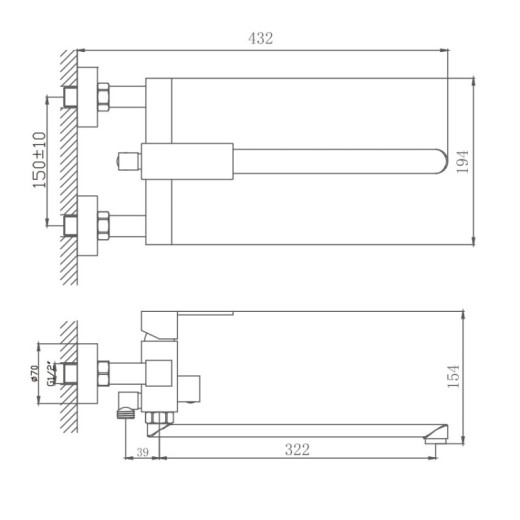Смеситель для ванны HAIBA HB22803, длинный излив, нержавеющая сталь