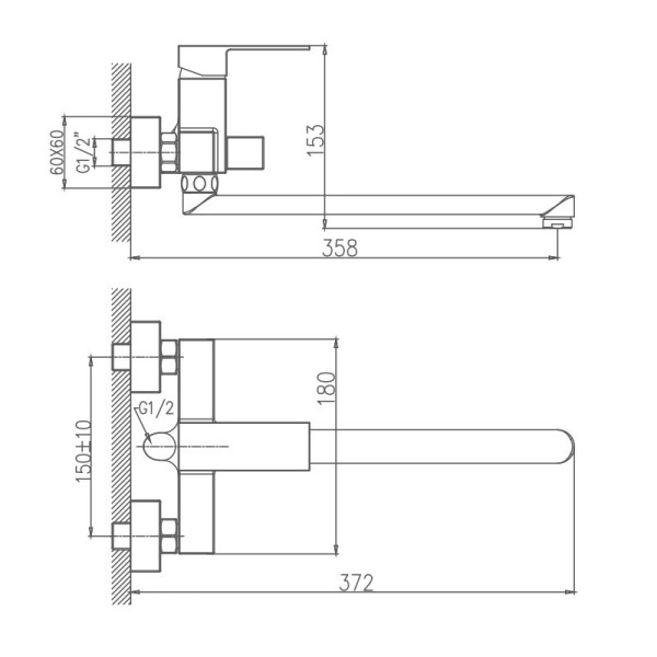 Смеситель для ванны HAIBA HB22191, длинный излив, латунь, хром