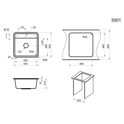 Кухонная мойка Granula Standart ST-5001 базальт