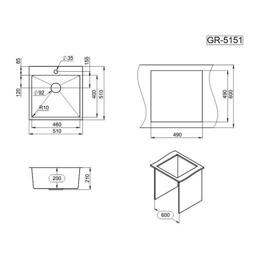 Стальная кухонная мойка Granula GR-5151 золото сатин