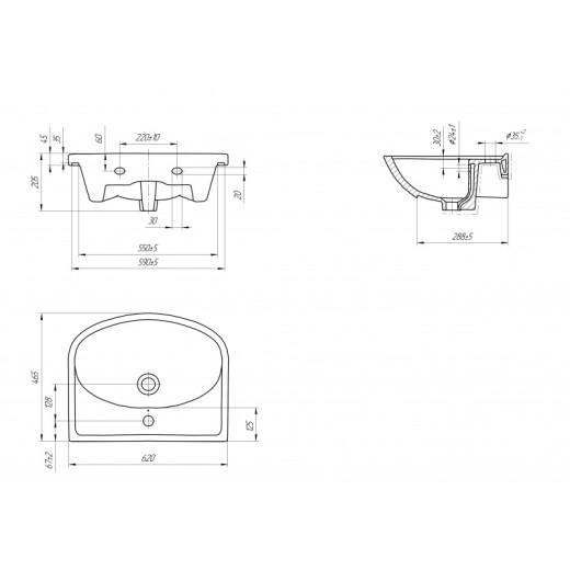 Раковина Cersanit мебельная ERICA 60 1 отв.