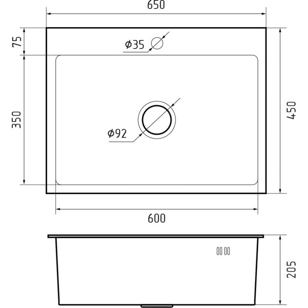 Мойка GF METAL нерж.сталь AISI 304 PVD графит 1 чаша 650*450*215 мм арт.GF-6545 PVD графит