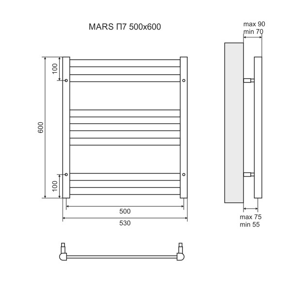 Полотенцесушитель электрический Lemark Mars M35607E П7 500x600, левый/правый