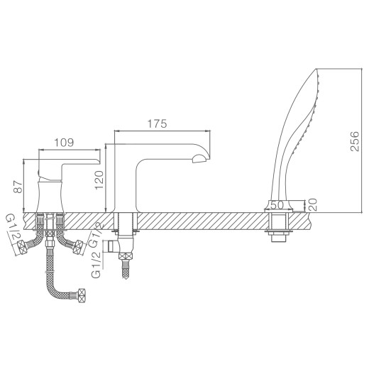 Смеситель для ванны HAIBA HB80805-7 на борт, 3 отверстия, латунь черный/хром