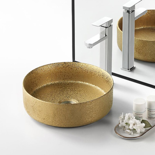 Умывальник накладной, круглый, золото брашированное, Point Виктория 37, PN43064GB