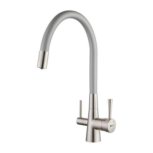 Смеситель Lemark Comfort LM3075BN-Silver для кухни, с гиб. изл., с под. к фильтру п/в, никель/сереб.
