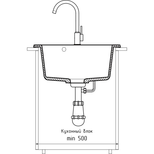 Мойка кухонная GranFest RONDO GF-R-520 D=520 мм графит, мрамор