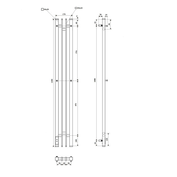 Полотенцесушитель электрический Point Фрея PN20722GB П2 140x1200 диммер слева, графит блеск