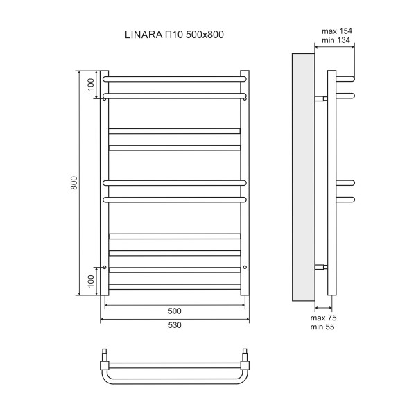 Полотенцесушитель электрический Lemark Linara LM04810E П10 500x800, левый/правый