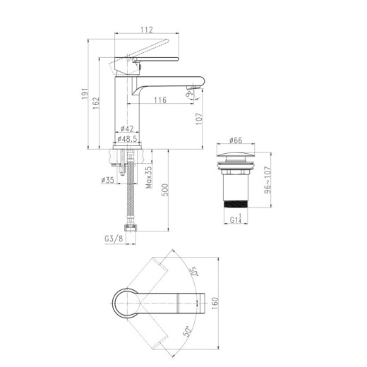 Смеситель Cersanit для раковины BRASKO BLACK однорычажный черный клик клак