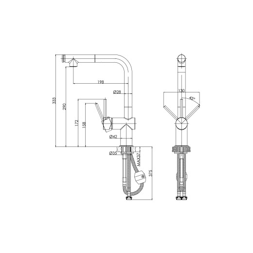 Смеситель Cersanit для кухни FLAVIS однорычажный с выдвижным изливом два режима, черный