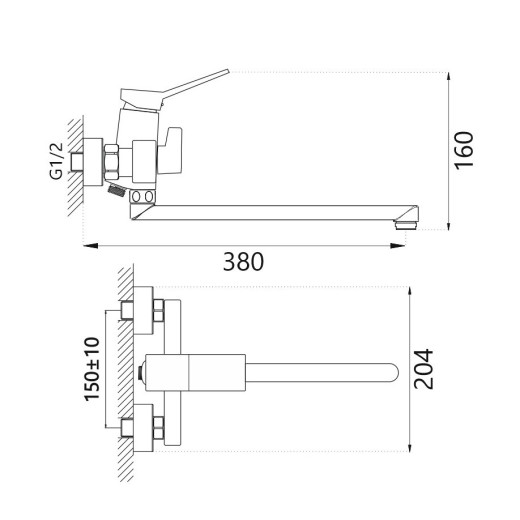 Смеситель для ванны HAIBA HB22818, длинный излив, латунь, хром