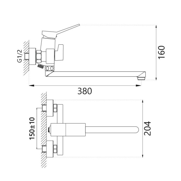 Смеситель для ванны HAIBA HB22818-7, длинный излив, латунь, черный