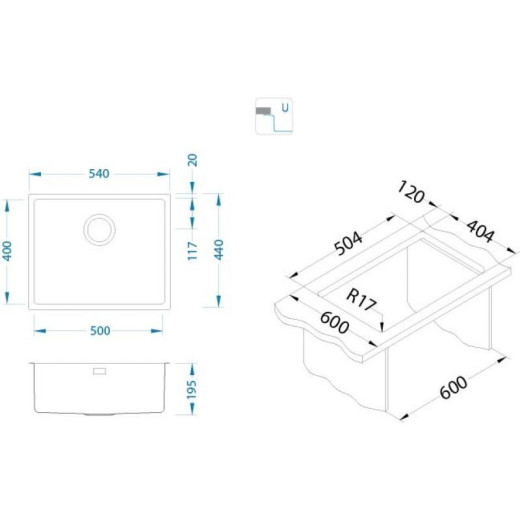Мойка кухонная Alveus Kombino 50 Monarch Gold SAT 542X442X195 U нержавеющая сталь, с выпуском, без с