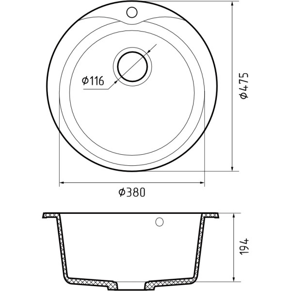 Мойка кухонная GranFest RONDO GF-R-480 D=475 мм графит, мрамор