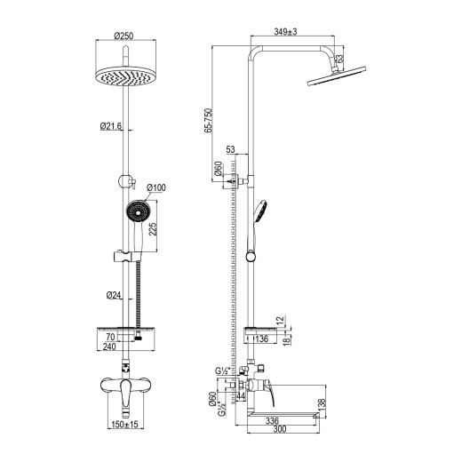 Смеситель Lemark Linara LM0462CF для ванны и душа с верхней душевой лейкой "Тропический дождь"