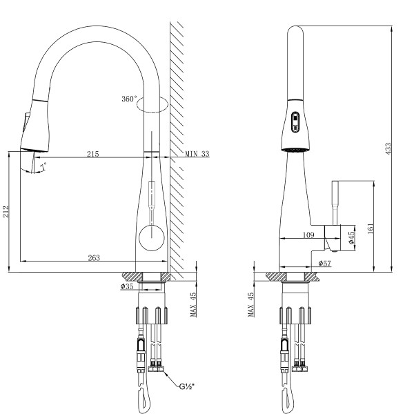 Смеситель Lemark Expert LM5084S для кухни с вытяжным изливом, сталь