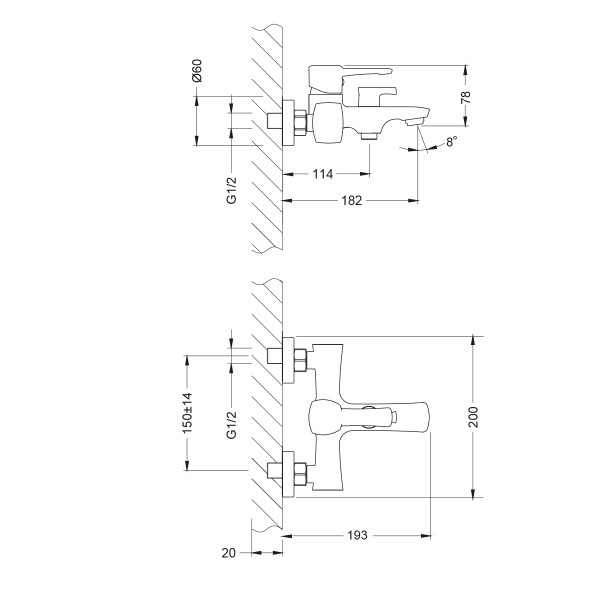 Смеситель Lemark Evitta LM0514C для ванны, с коротким изливом, дивертор с кер. пласт, хром