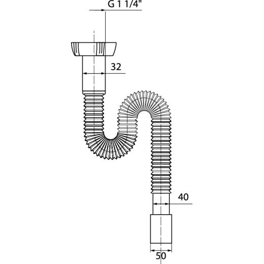 Сифон WIRQUIN гофрированный без выпуска 1¼ х 40/50 мм, L800 мм