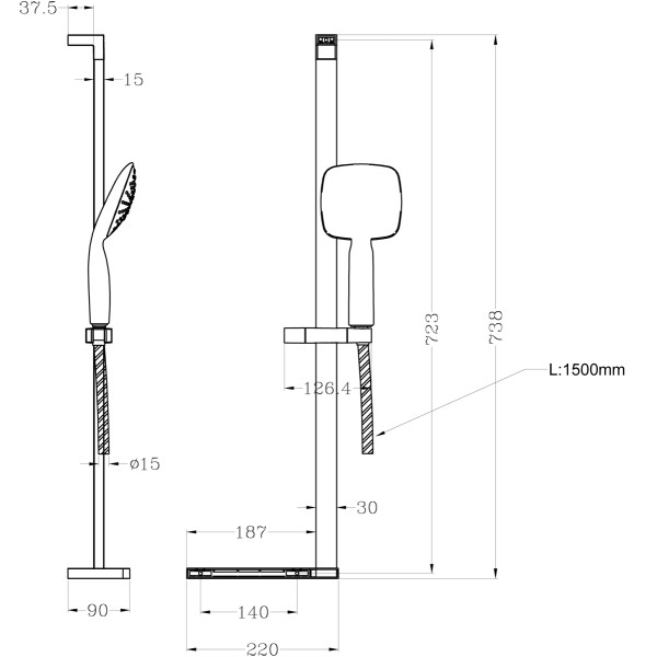 Душевой комплект Lemark LM8073C стойка душевая с лейкой 2-функц., полочкой и шлангом 1,5 м., хром