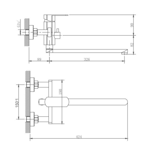 Смеситель для ванны HAIBA HB22806, длинный излив, нержавеющая сталь