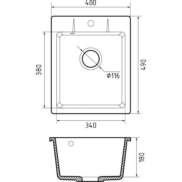 Мойка кухонная GranFest URBAN 240  1-чаша 400*490мм черный