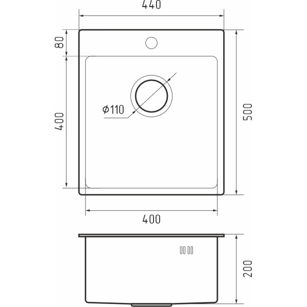 Кухонная мойка Rivelato Rinox 4450 нерж.сталь 1 чаша 440*500*200 мм арт.4450