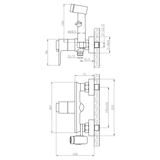 Смеситель Rossinka RS50-52 термостатический с гигиеническим душем, хром
