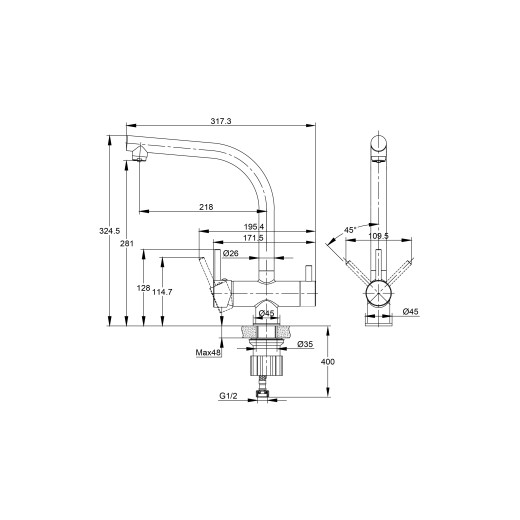 Смеситель Cersanit для кухни CREA однорычажный с фильтром, никель