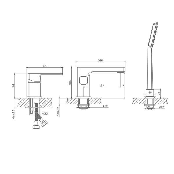 Смеситель для ванны HAIBA HB80615 на борт, 3 отверстия, хром