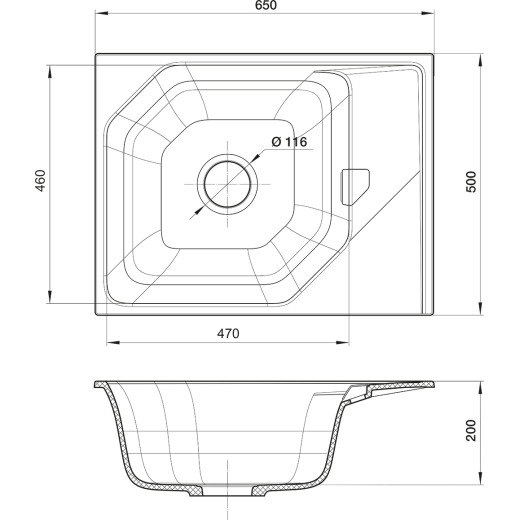 Кухонная мойка RIVELATO LOCUS 65  1-чаш 650*500 antracite