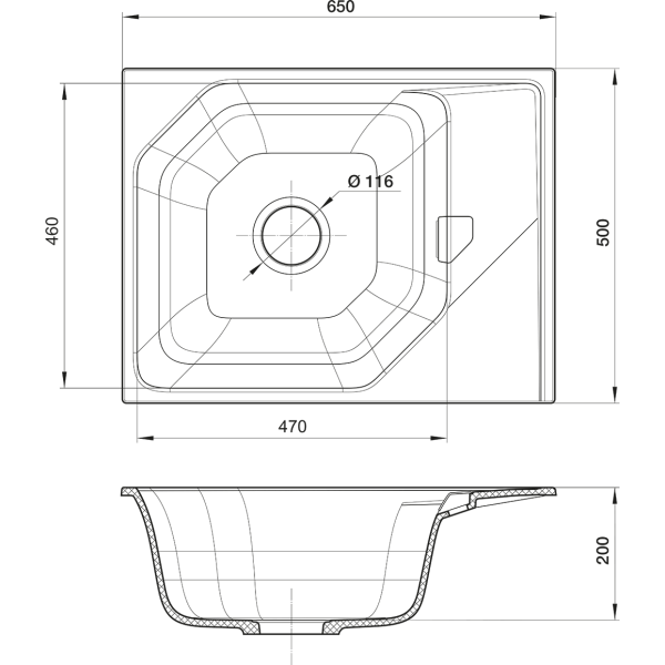 Кухонная мойка RIVELATO LOCUS 65  1-чаш 650*500 nero