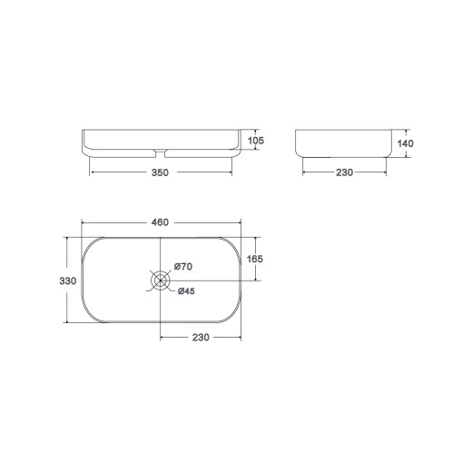 Умывальник накладной, прямоугольный Point Вега 46, PN43711WB