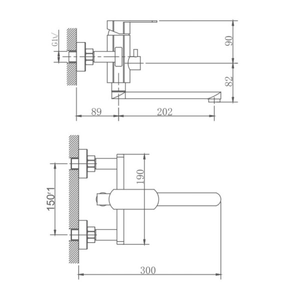 Смеситель для ванны HAIBA HB60806, длинный излив, нержавеющая сталь