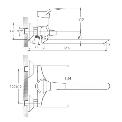 Смеситель для ванны HAIBA HB2263, длинный излив, латунь, хром
