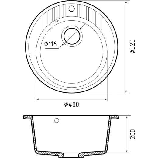 Мойка кухонная GranFest RONDO GF-R-520 D=520 мм графит, мрамор