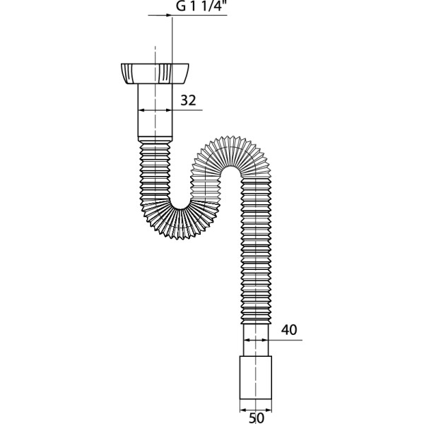 Сифон WIRQUIN гофрированный без выпуска 1¼ х 40/50 мм, L1200 мм