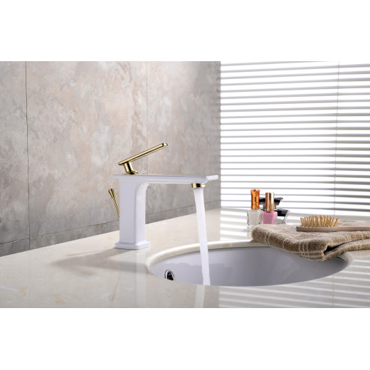 Смеситель Lemark Mista LM6406WG для умывальника монолитный, белый/золото