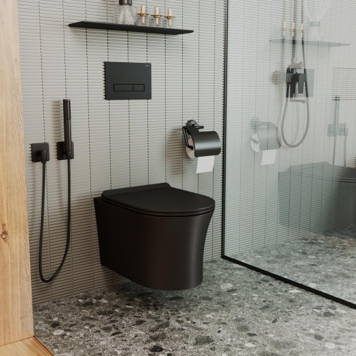 Унитаз подвесной Point Вега безободковый, черн мат сиденье дюропласт микролифт быстросъем PN41711BM