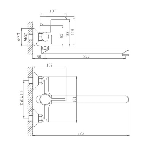 Смеситель для ванны HAIBA HB22805-7, длинный излив, латунь, черный/хром