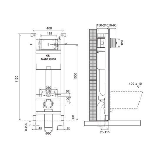 Инсталляция OLI Expert Total Black LE (400*1130*150) механическая