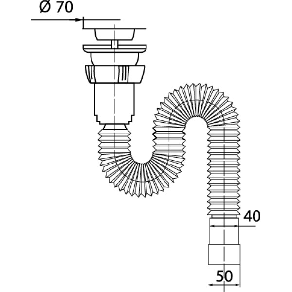 Сифон WIRQUIN гофрированный 1½ х 40/50 мм, L1200 мм с хомутом жёсткости