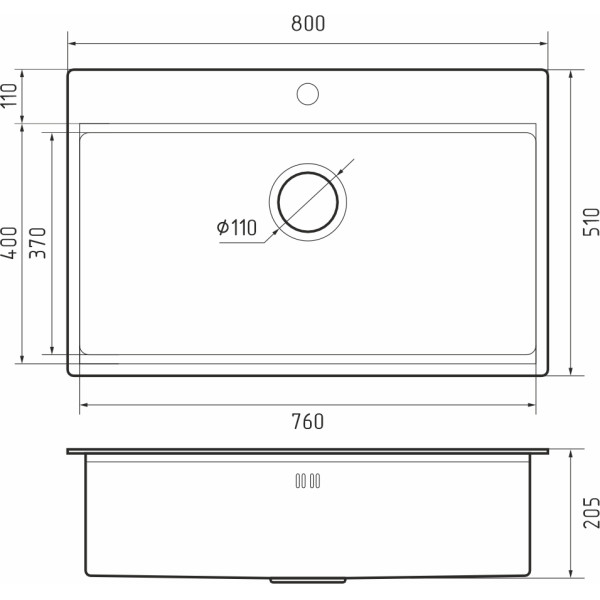 Кухонная мойка Rivelato Rinox 8050 нерж.сталь 1 чаши 800*500*200 мм +(доска, коландер, рол мат)