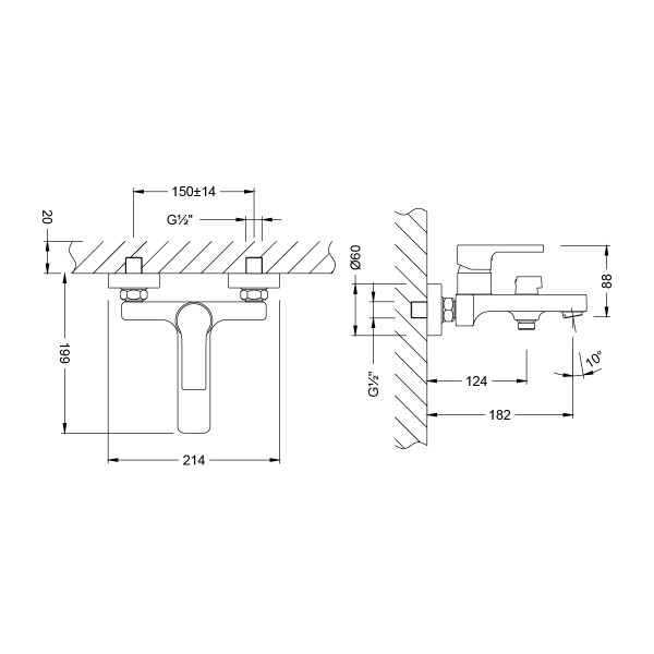 Смеситель Lemark Aura LM0614CH для ванны, с коротким изливом, дивертор с кер. пласт, хром