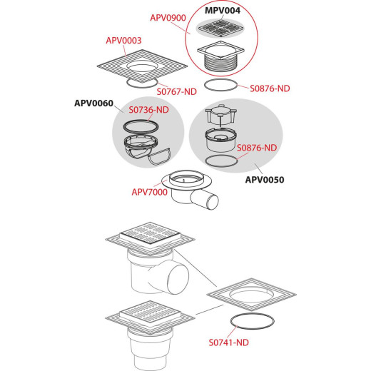 Сливной трап 150 × 150/110, подводка – боковая, решетка – серая, арт.APV10