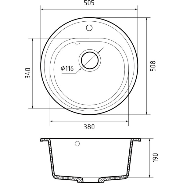 Мойка кухонная GranFest RONDO GF-R-510 D=508 мм иней , мрамор