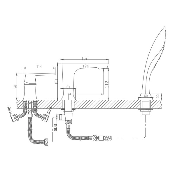 Смеситель для ванны HAIBA HB80804 на борт, 3 отверстия, латунь белый/хром