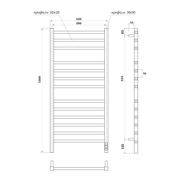 Полотенцесушитель электрический Point Вега PN71850GB П12 500x1000, диммер справа, графит блеск