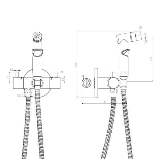 Смеситель Rossinka X25-58 термостатический с гигиеническим душем, встраиваемый, хром