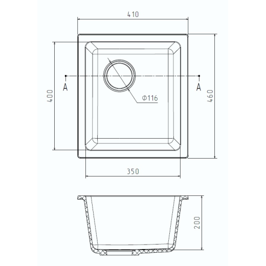 Кухонная мойка RIVELATO BERKANA 35 подст.монтаж 1-чаш 415*455 antracite